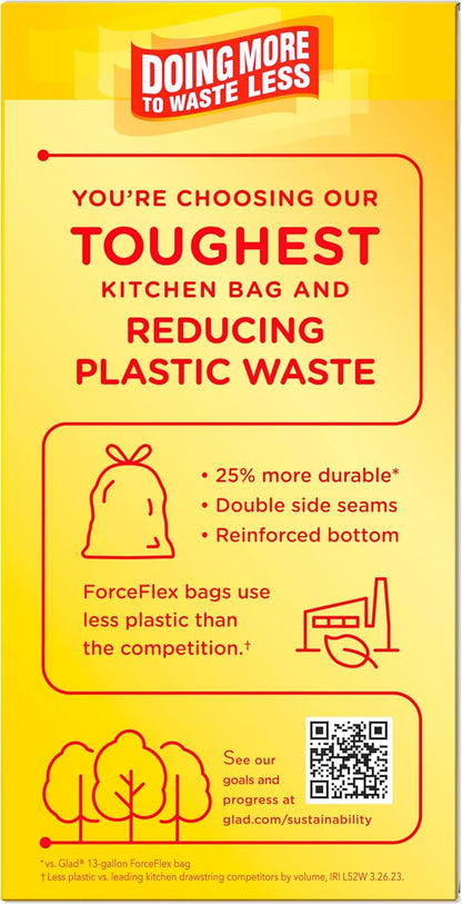 Glad ForceFlex MaxStrength Kitchen Trash Bags, 13 Gal, Fresh Clean Febreze, 34 Ct (Package May Vary) (Pack of 2)