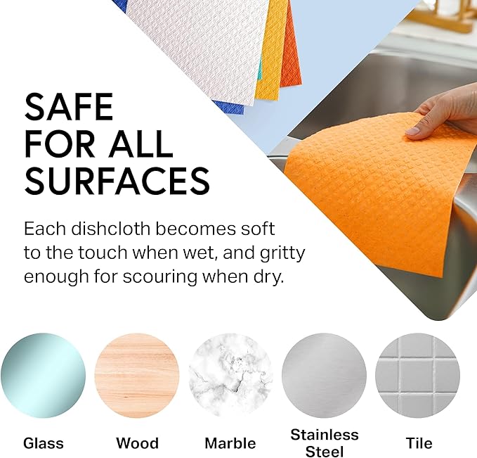 Swedish Wholesale Dishcloths Reusable 8" x 7" Sponge Cloths, Bulk 10 Pack of High Absorbent Cellulose Dish & Kitchen Cleaning Hand Towels, Wring to Dry & Machine Wash, Odor Resistant, Purple