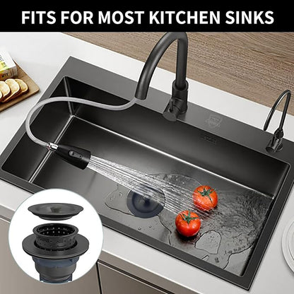 Sink Strainer Kitchen Sink Drain Assembly Kit 3-1/2 Inch with Kitchen Sink Drain Basket,304 Stainless Steel Sink Stopper & Cover Lid，Stainless Steel Matt Black