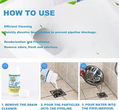 Sink and Drain Cleaner for Kitchen Bathroom Washroon, Powerful Drain Clog Remover, Effective Sterilization and Deodorization (3 Pcs)