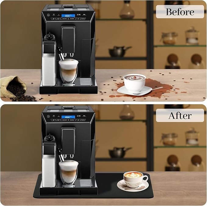 Bloss Coffee Mat, Dish Drying Mat, Coffee Bar/Maker Mat, Kitchen Counter Mat, Absorbent Hide Stain Rubber Backed Dish Drying Pad(12.2"x19.7", Black)