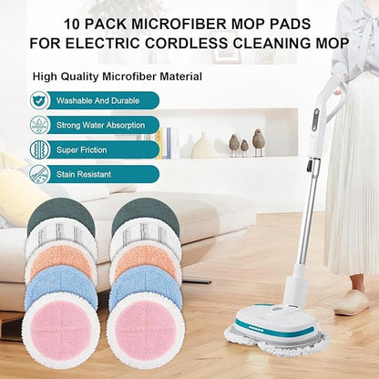 10 Pack Electric Mop Pads, 6.3/6 Inch Spin Power Mop Replacement Pads for bissell/alfabot/vmai/teko/eous/vm6/devoac/kactor/redkey/gobot/devoac/shark- Round Spinwave Spin Mop Pads for Floor Cleaning