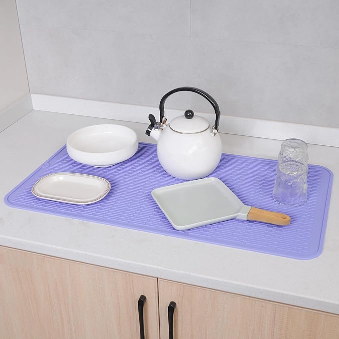 MicoYang Silicone Dish Drying Mat for Multiple Usage,Easy clean,Eco-friendly,Heat-resistant Silicone Mat for Kitchen Counter or Sink,Refrigerator or Drawer Liner Light Purple 4XL 32 inches x 18 inches