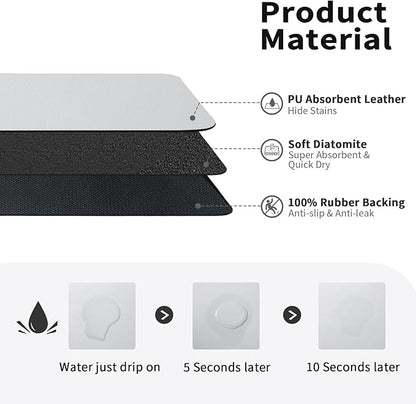 HotLive Dish Drying Mat for Kitchen Counter, Heat Resistant Drainer Mats with Non-slip Rubber Backed, Hide Stain Kitchen Super Absorbent Draining Mat, Easy to Clean Dish Rack Pad, Light Grey 16"x20"