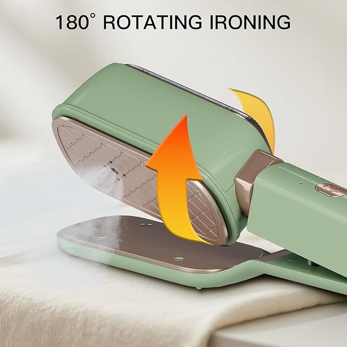 Handheld Press Steamer for Clothes, 3-in-1 Mini Travel Press Iron, 180° Rotatable, 1000W 15s Fast Heat-Up, Portable Garment Wrinkle Remover for Collars & Cuffs (Matcha Green)