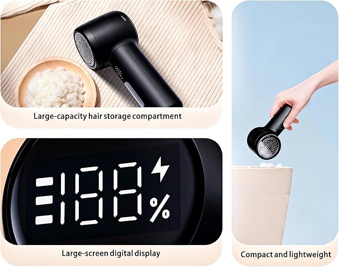 Fabric Shaver, Electric Lint Remover Rechargeable with 2 Replaceable Blades, 3 Speeds, Digital LED Display to Remove Pilling for Clothes, Furniture, Sweater, Couch, Blanket (Black)