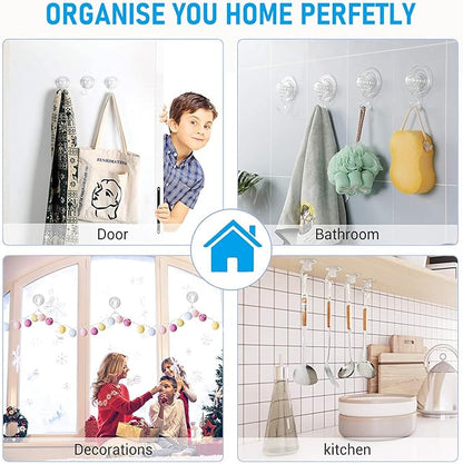 Quntis Suction Cup Hooks 4 Pack, Multi-Purpose Clear Shower Suction Hooks Waterproof Heavy Duty Wreath Hanger for Bathroom, Window, Towel, Shower Wall, Tile, Glass Door, Camper