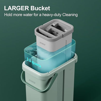 JOYMOOP Mop and Bucket Set - Mops for Floor Cleaning & Wall Cleaner with Long Handle, Include 5 Microfiber Mop Pads - Green Bucket (X-Large)