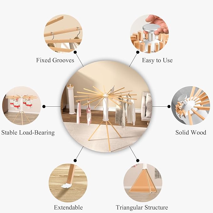 Foldable Clothes Drying Rack, Portable Garment Drying Rack for Indoor Outdoor, Space Saving Laundry Drying Rack, Sturdy Clothing Air Dryer Hanger for Balcony Bedroom Laundry Room
