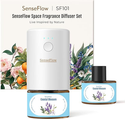 Essential Oil Diffuser for Home, Waterless Aromatherapy Diffuser SF101, Plug in Room Scent with 120-Day Natural Aroma, Covers 1000 Sq Ft – Free 30ml Coastal Blossom