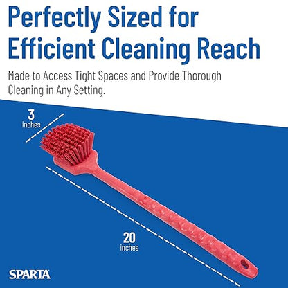 SPARTA 40501EC05 Plastic Large Scrub Brush, Kitchen Brush, Utility Brush With Long Handle For Cleaning, 20 Inches, Red, (Pack of 6)