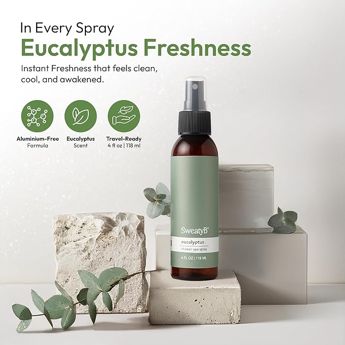 SweatyB® Eucalyptus Shower Spray – 100% Pure Eucalyptus Essential Oil Shower Mist for Sauna & Steam Room – Natural Aromatherapy for Stress & Sinus Relief – Vegan – Made in USA – 4 oz