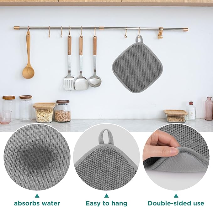 GeeRic Microfiber Dish Drying Mat, Super Absorbent Kitchen Dish Drying Pad for Mother's Day, Reversible Gift Mats for Countertop, 7 * 7 inch Gray