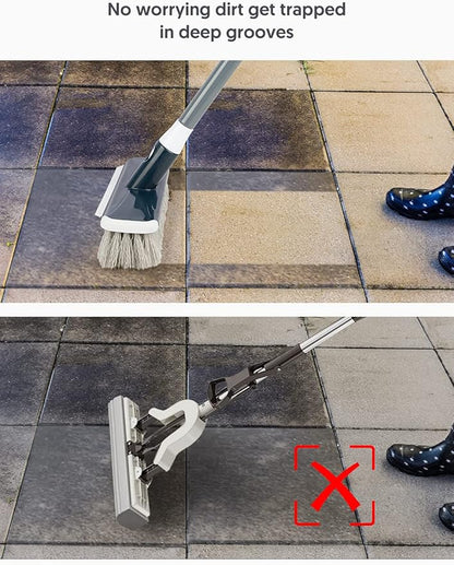 Floor Scrubber with Long Handle, 2 in 1 Scrubbing Brush Stiff Bristle Shower Cleaning Brush for Bathroom, Kitchen, Tub, Carpet, Grout, Tile(Gray)