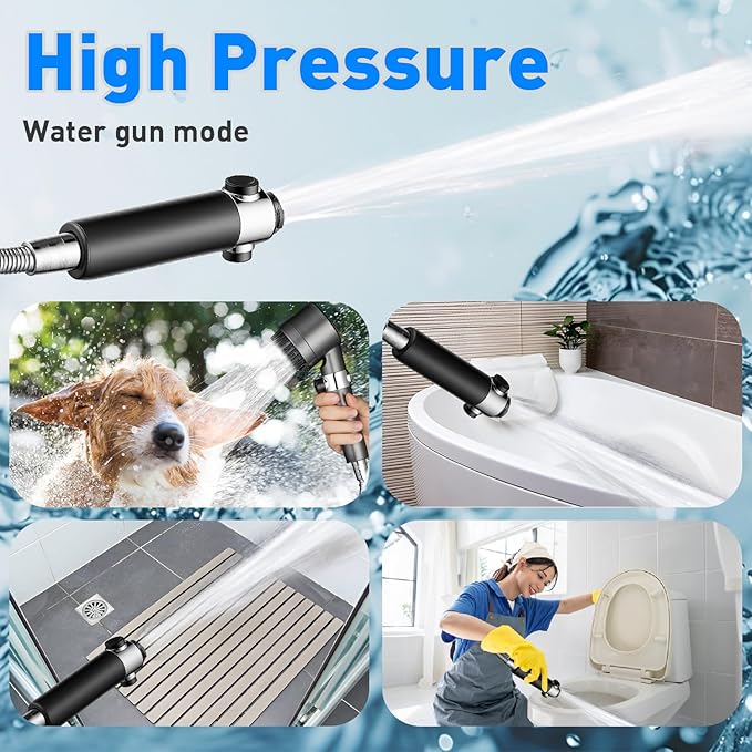 CWPW Filtered Shower Head with Handheld High Pressure 4 Spray Showerhead with Filters for Hard Water-Remove Chlorine ON/OFF Switch for Pets,With 79" Stainless Steel Hose,Bracket,4 Filters,Bath Loofah