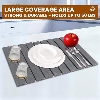 2 Pack Stone Drying Mat for Kitchen Counter, Large Diatomaceous Earth Dish Drying Pads 24"x16", Ultra Absorbent Quick Dry Foldable Mats for Dishes Cups, Matches Any Countertop