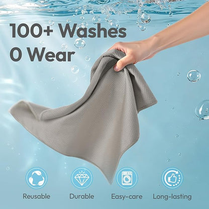 Microfiber Glass Cleaning Cloth 6 Pack, 15.5x15.5 Inch White Magic Cleaning Rags, Lint Free Streak Free Reusable Towels for Windows, Mirrors, Cars, Screens, Kitchen and Stainless Steel Surface