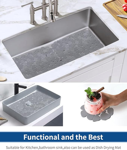 Bligli Pebble Sink Mat for Stainless Steel/Ceramic Sinks, 2 Pack PVC Sink Protectors Mats for Bottom of Kitchen Sink, Dish Drying Mat for Dishes and Glassware, 15.7 x 11.8 inch, Solid Grey
