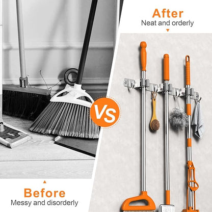 CUXIXA 2 Pack Mop and Broom Holder Wall Mount, Non-slip Broom Hanger, Heavy Duty Mop Broom Organizer for Kitchen Garden Garage Laundry Room Wall Decor Organization and Storage Silver 3R4H