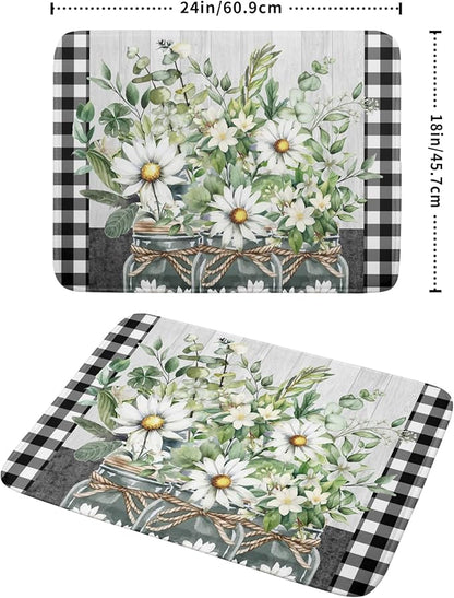 Spring Daisy Floral Dish Drying Mat for Kitchen Counter Watercolor Flowers Absorbent Dishes Drainer Rack Mat 18x24 Inch Microfiber Dish Drying Pads Spring Kitchen Drying Dishes Pad for Countertops