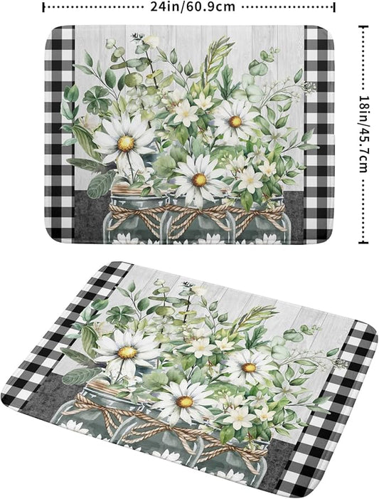 Spring Daisy Floral Dish Drying Mat for Kitchen Counter Watercolor Flowers Absorbent Dishes Drainer Rack Mat 18x24 Inch Microfiber Dish Drying Pads Spring Kitchen Drying Dishes Pad for Countertops