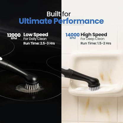 BEEST GroutCare 14000 Rechargeable Electric Spin Scrubber - Bathroom Cleaning Brush w/ 4 Replaceable Heads, Dual Speed, IPX6 Waterproof - Cordless Shower Scrubber for Bathtub, Grout, Tile, Kitchen