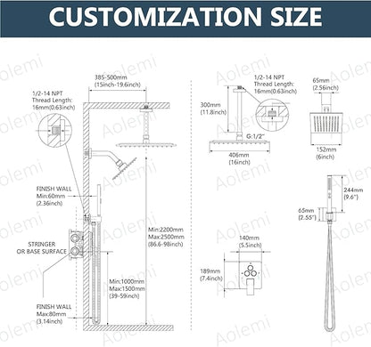 Aolemi Shower Faucet Set Ceiling Mount Shower System Rough-in Valve and Shower Trim Kit 2 in 1 Handheld Spray Push Button Diverter 16 and 6 Inch Dual Shower Head Matte Black