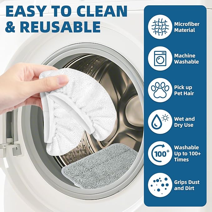 LOVECO Microfiber Steam Mop Pads Compatible with FEPPO, FODFINU & Seyola Steam Mop Cleaner - Washable and Reusable Steam Cleaner Pads for Floor Cleaning (4 Mop Pads + 4 Ironing Rags)