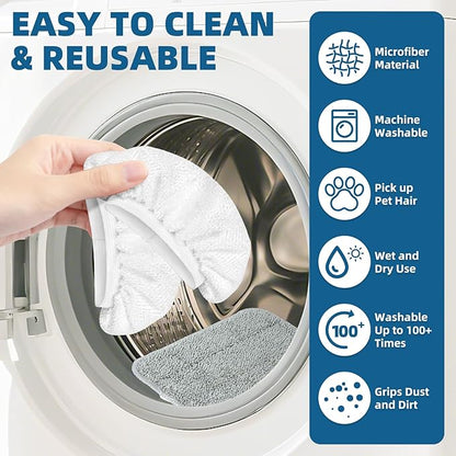 LOVECO Microfiber Steam Mop Pads Compatible with FEPPO, FODFINU & Seyola Steam Mop Cleaner - Washable and Reusable Steam Cleaner Pads for Floor Cleaning (4 Mop Pads + 4 Ironing Rags)