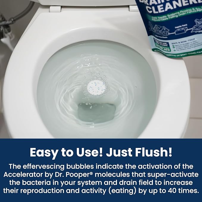 Drain Field Cleaner Tablets (20 Count) - Septic Tank Treatment for Clogs, Odor & Sludge - 90% Less Plastic - 10 Month Supply - Aerobic & Anaerobic Systems - Easy Flush