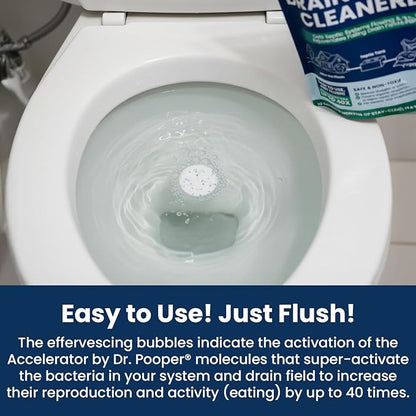 Drain Field Cleaner Tablets (20 Count) - Septic Tank Treatment for Clogs, Odor & Sludge - 90% Less Plastic - 10 Month Supply - Aerobic & Anaerobic Systems - Easy Flush