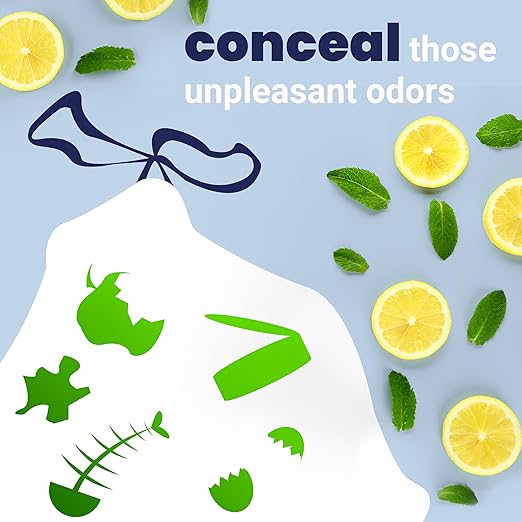 happimess 8 Gallon (30L) Drawstring Trash Bags, Lemon Scent, White, Heavy Duty MDPE Liners for Kitchen and Household, Odor Control, Custom Fit 100 Count (5 Packs of 20 Liners) HPM3100A-W-5SET
