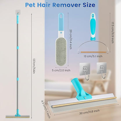3-Pack Pet Hair Remover Tools, Carpet Rake for Pet Hair Removal, Long Handle Double-Sided Carpet Fur Removal Lint Scraper Brush Dog Cat Hair Remover for Sofa, Couch, Rug, Stairs, Clothes, Blue