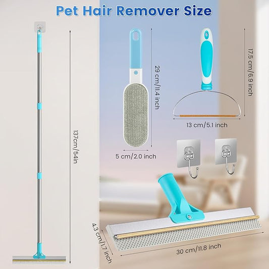 3-Pack Pet Hair Remover Tools, Carpet Rake for Pet Hair Removal, Long Handle Double-Sided Carpet Fur Removal Lint Scraper Brush Dog Cat Hair Remover for Sofa, Couch, Rug, Stairs, Clothes, Blue