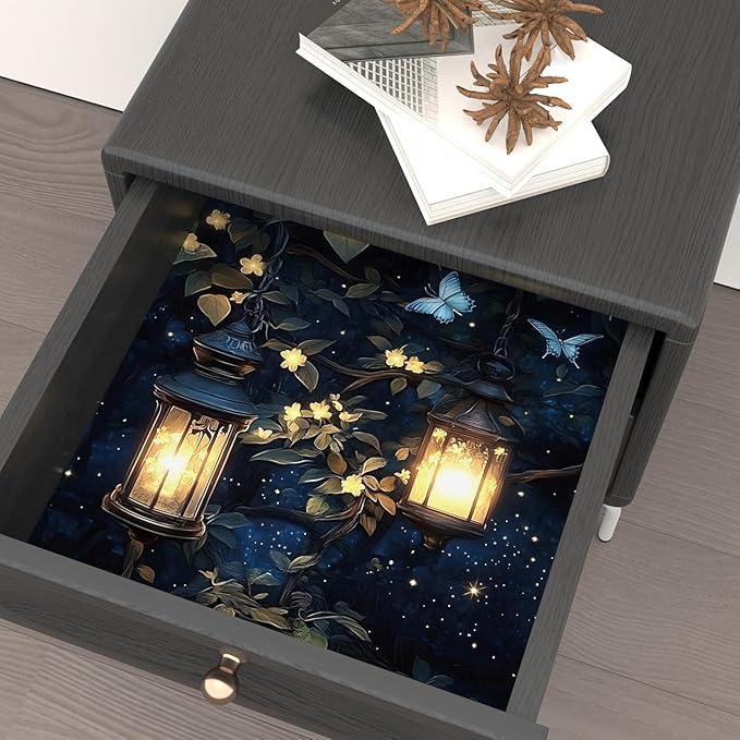 Dark Wallpaper Peel and Stick Night Forest Contact Paper Vintage Green Leaf Wall Paper Vinyl Waterproof Self Adhesive Retro Lantern Butterfly Walls Mural for Bedroom Cabinet Table Décor17.5" x 118"