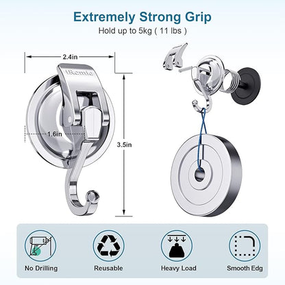 Heavy Duty Vacuum Suction Cup Hooks (2Pack) Specialized for Kitchen&Bathroom&Restroom Organization, by iRomic