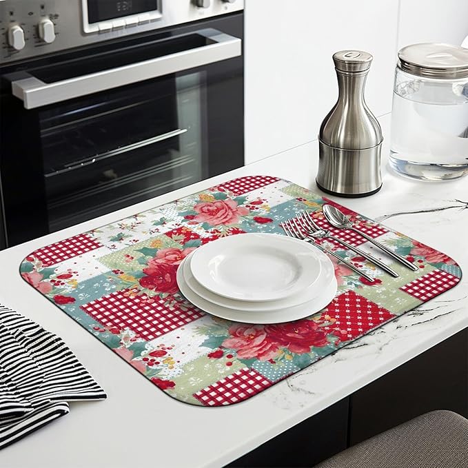 Dish Drying Mat Drainer Pads - Extra Large Microfiber Drying Mats for Dishes Kitchen Counter Super Absorbent Pads for Draining Racks (Red,18"x24" )