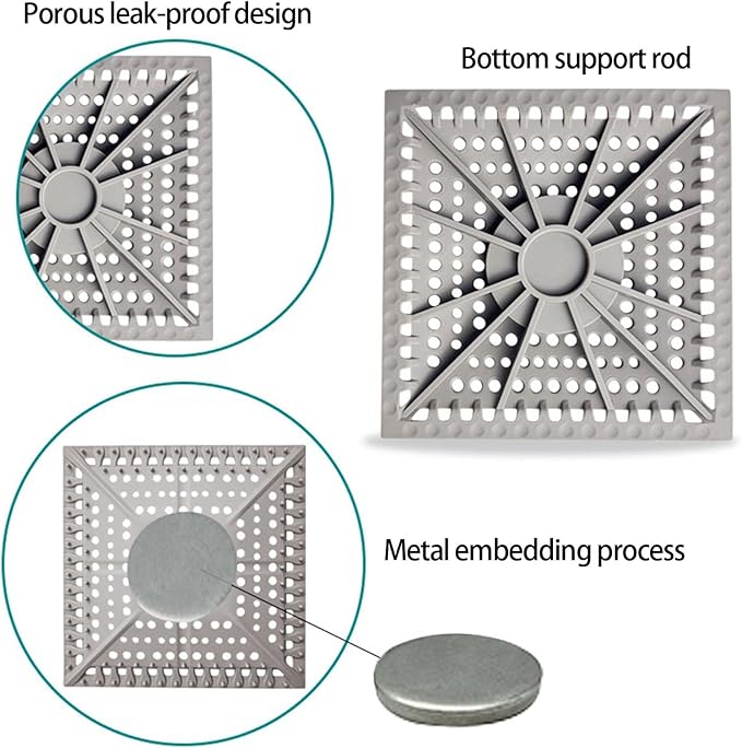 Shower Drain Hair Catcher Square Shape Silicone Sink Filter Hair Up Waste Catcher Kitchen Bathroom Accessory Silicone Floor Drain Cover