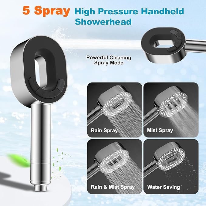 Hibbent Filtered Showerhead with handheld, High Pressure 5 Sprays Shower Head, Anti-clog Nozzles, Brass Holder & 71" Metal Hose, 3 Water Softener Filter Remove Chlorine, Reduce Dry Itchy Skin, Chrome
