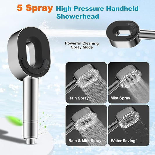 Hibbent Filtered Showerhead with handheld, High Pressure 5 Sprays Shower Head, Anti-clog Nozzles, Brass Holder & 71" Metal Hose, 3 Water Softener Filter Remove Chlorine, Reduce Dry Itchy Skin, Chrome