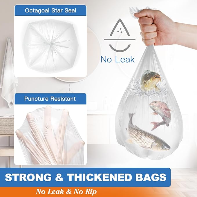 Charmount 3 Gallon Small Trash Bags, 104 Count – Unscented Clear Mini Garbage Bags for Bathroom, Office, Kitchen, 15L Wastebasket Liners