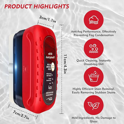 Automotive Oil Film Cleaning Brush with Reusable Foam Sprayer, Upgraded Antifog Glass Cleaning Board, Glass Oil Film Remover for Car Windows & Windshields,Versatile Car Glass Cleaner Brush (2Pack_Red)