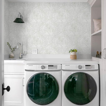 Ismoon Floral Peel and Stick Wallpaper Grey Contact Paper Boho Watercolor Damask Wallpaper Vintage Textured Removable Self Adhesive Vinyl Wall Paper Renter Friendly, 17.3inX49ft