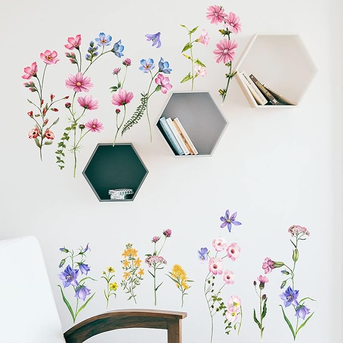 Large White Flower Wall Stickers, Removable DIY Romantic Cherry Blossom Tree Wall Murals Peel and Stick 3D Wall Art Stickers Murals Home Decor for Gilrs Bedroom Nursery Rooms Living Room