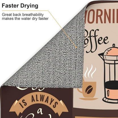 Retro Coffee Pattern Dish Drying Mat, Highly Absorbent Microfiber Kitchen Counter Pad Reusable Washable, 16*18"