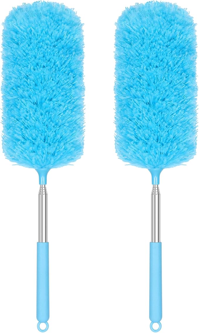 2 Pack Microfiber Duster for Cleaning, Washable Hand Dusters with Extendable Pole, Cleaning Supplies for Office, Car, Furniture, Ceiling Fan