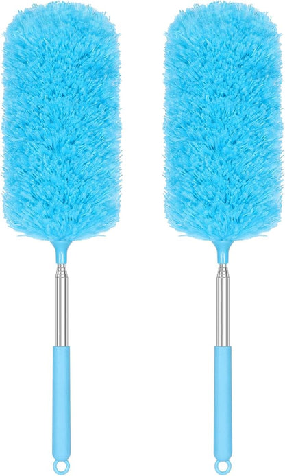 2 Pack Microfiber Duster for Cleaning, Washable Hand Dusters with Extendable Pole, Cleaning Supplies for Office, Car, Furniture, Ceiling Fan