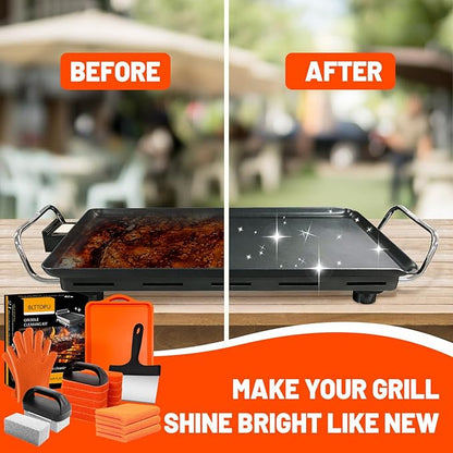 21 Pieces Griddle Cleaning Kit for Blackstone, Flat Top Grill Cleaning Accessories with Silicone Spatula Mat, Scraper, Grill Stone & Scouring Pads with Handle, Cleaning Gloves, Cleaning Towel