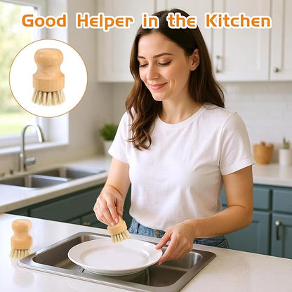 12 Packs Bamboo Dish Scrub Brushes, Wok Brush, Wooden Scrubbers Set Bamboo Scrub Brush Clean Pan for Kitchen Sink Cleaning Cast Iron Pots and Pans