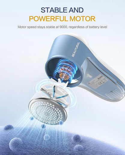 BEAUTURAL Fabric Shaver, Rechargeable Lint Remover for Clothes, Electric Lint Shaver with 6-Leaf Blades, Sweater Shavers to Fuzz, Lint Balls, Pillings, Bobbles for Clothes and Furniture